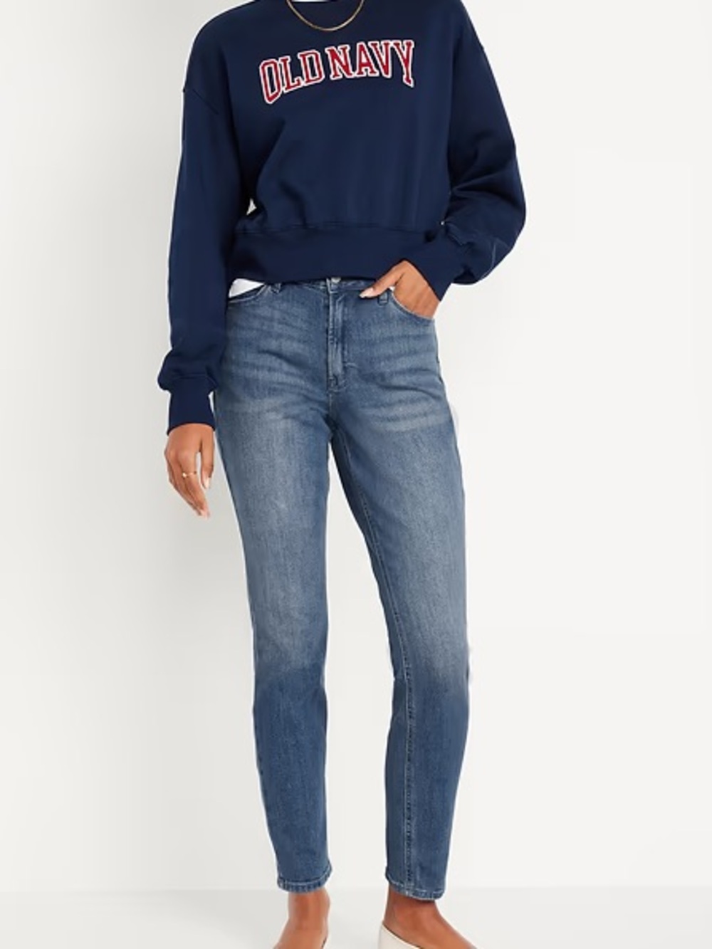 Old Navy Women's Dark Blue High-rise Wow Straight Jeans, size 14 tall